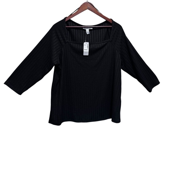 Addition Elle Square Neck Black Ribbed 3/4 Sleeve Size 2x NWT Brand New - Picture 1 of 7